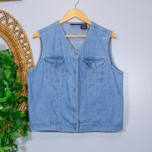 90s Light Wash Denim Vest Button Front Utility Jean Top | Light Summer